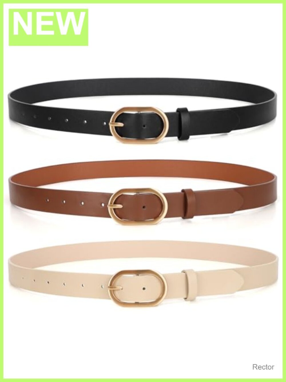 3 Pack Plus Size Women's Faux Leather Belts with Gold Buckle